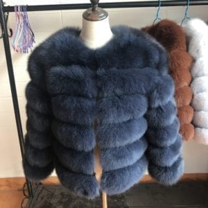 2019 55CM New Women Warm Real Fox Fur Coat Short Winter Fur Jacket Outerwear Natural Blue 6