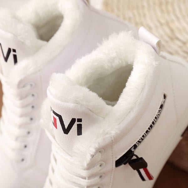 2019 Winter Boots Women Ankle Boots Warm PU Plush Winter Woman Shoes Sneakers Flats Lace Up 2