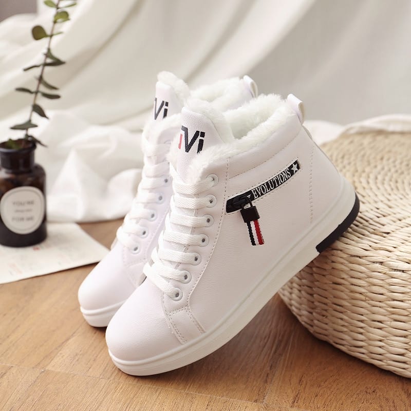 2019 Winter Boots Women Ankle Boots Warm PU Plush Winter Woman Shoes Sneakers Flats Lace Up