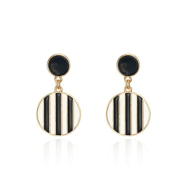 Exaggerated drop black and white earrings geometric circle earrings long round earrings bride accessories female 2