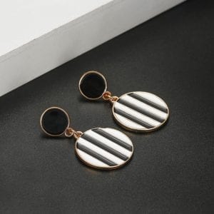 Exaggerated drop black and white earrings geometric circle earrings long round earrings bride accessories female