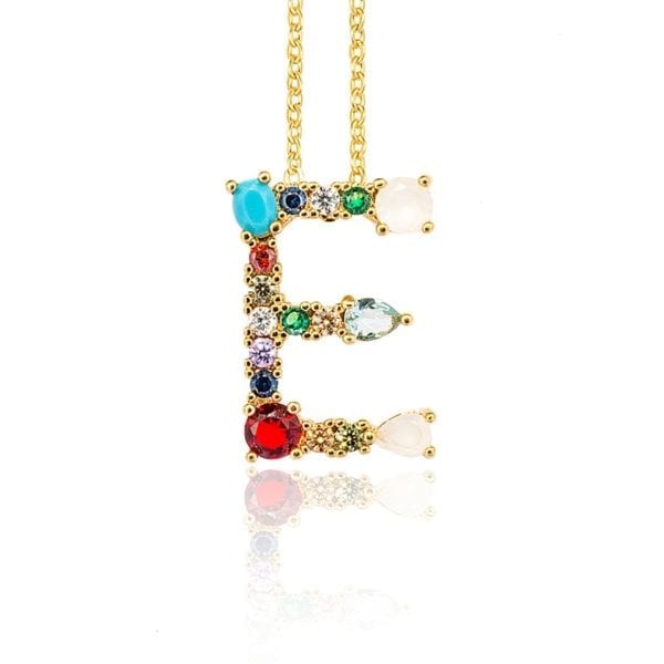 Gold Color Initial Multicolor CZ Necklace Personalized Letter Necklace Name Jewelry For Women Accessories Girlfriend Gift 2