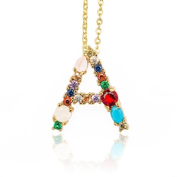 Gold Color Initial Multicolor CZ Necklace Personalized Letter Necklace Name Jewelry For Women Accessories Girlfriend Gift