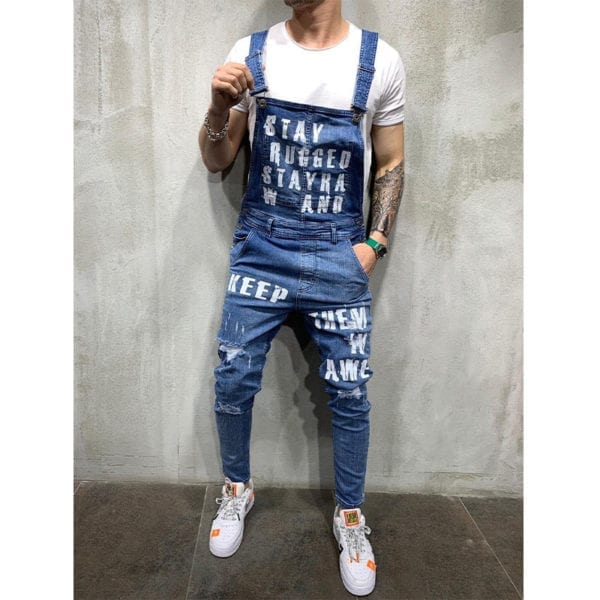 Hip hop Fashion Men s Ripped Jeans Jumpsuits Hi Street Distressed Denim Bib Overalls For Man 2
