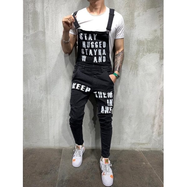 Hip hop Fashion Men s Ripped Jeans Jumpsuits Hi Street Distressed Denim Bib Overalls For Man 4