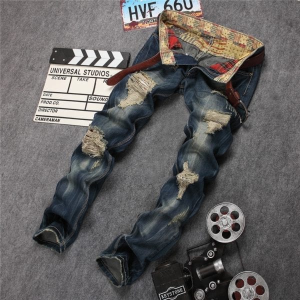 Hole Metrosexual Straight Destroyed Jeans Brand Slim Casual Ripped Jeans Homme Retro Men s Denim Trousers 1