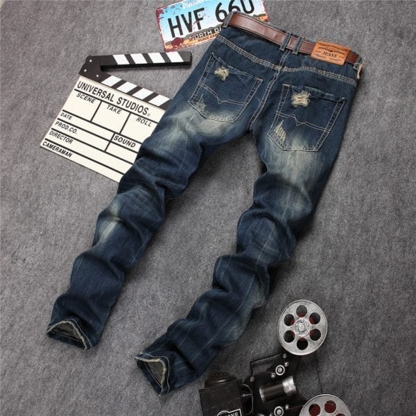 Hole Metrosexual Straight Destroyed Jeans Brand Slim Casual Ripped Jeans Homme Retro Men s Denim Trousers 2