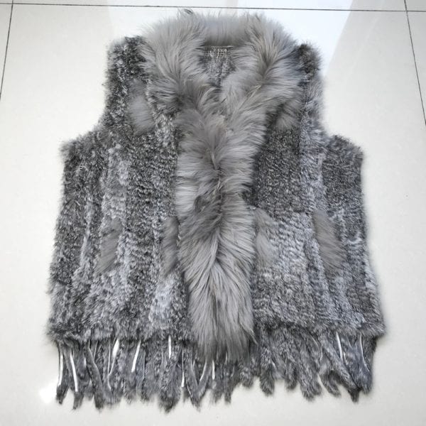 Hot Sale Women Genuine Real Rabbit Fur Vest Casual Real Raccoon Fur Collar Gilet Lady Handmade 10