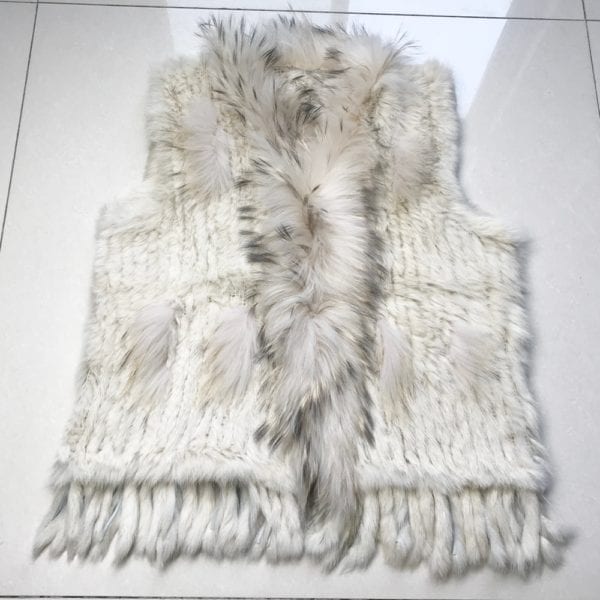 Hot Sale Women Genuine Real Rabbit Fur Vest Casual Real Raccoon Fur Collar Gilet Lady Handmade 11