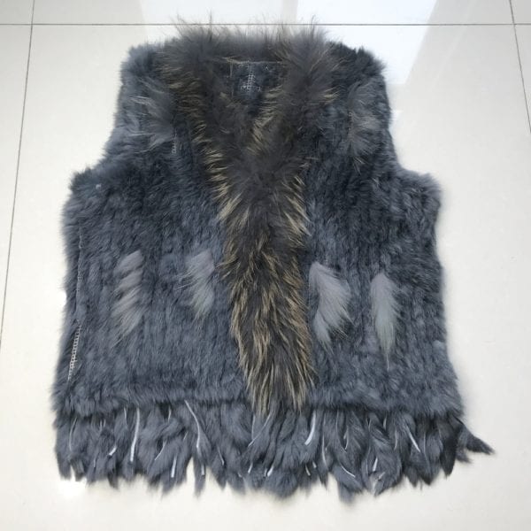 Hot Sale Women Genuine Real Rabbit Fur Vest Casual Real Raccoon Fur Collar Gilet Lady Handmade 7