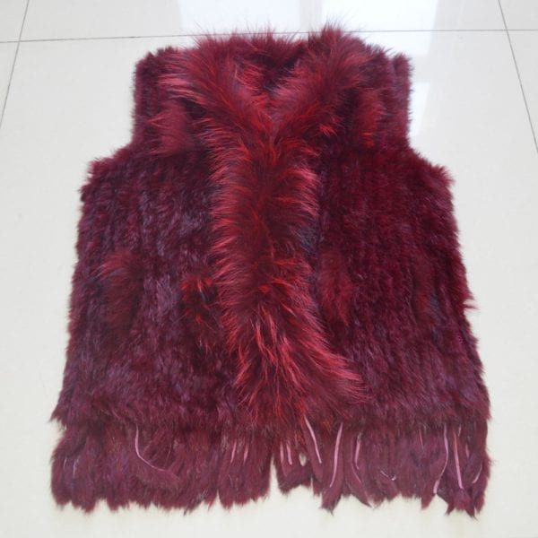 Hot Sale Women Genuine Real Rabbit Fur Vest Casual Real Raccoon Fur Collar Gilet Lady Handmade 8