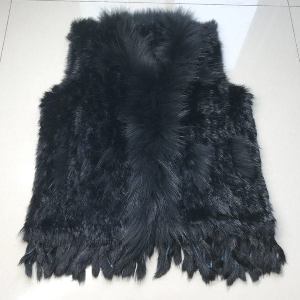 Hot Sale Women Genuine Real Rabbit Fur Vest Casual Real Raccoon Fur Collar Gilet Lady Handmade 9