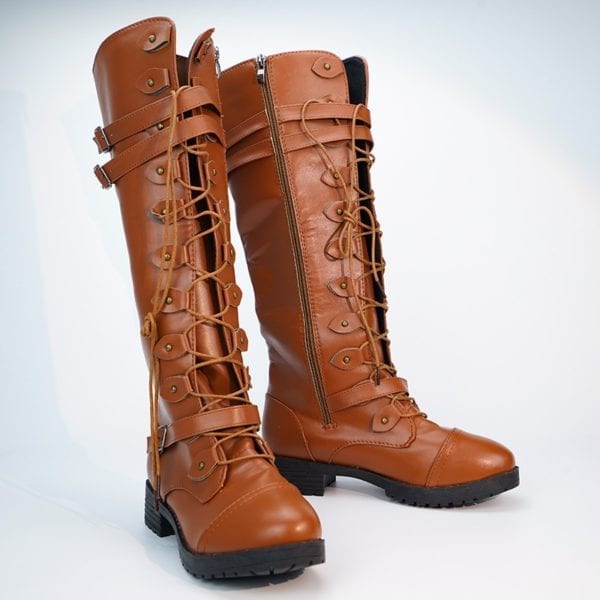 Knee High Women Boots Autumn woman shoes Winter Lace Up Vintage Flat Shoes Sexy Steampunk Leather 5
