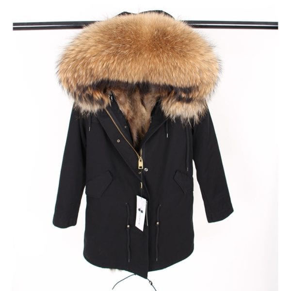 Natural fur lining parka Silver pu coat real fur coat winter jacket women natural raccoon fur 7