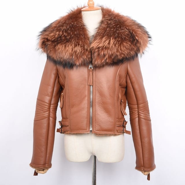 New Women s Genuine Leather Coat Real Fur Lined Coat Fashion Thick Warm Raccoon Fur Collar.jpg 640x640