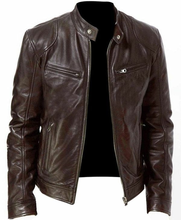 PU Leather Jacket Men Black Brown Winter Autumn Fashion Mens Street Style Stand Collar Motorcycle Bomber 1