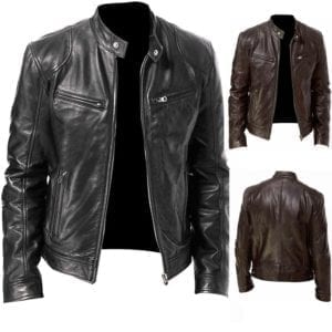 PU Leather Jacket Men Black Brown Winter Autumn Fashion Mens Street Style Stand Collar Motorcycle Bomber