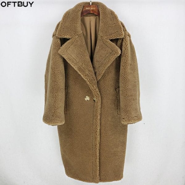 Real Fur Long Coat Winter Jacket Women 100 Wool Content Woven Fabric Thick Warm Loose Outerwear 1