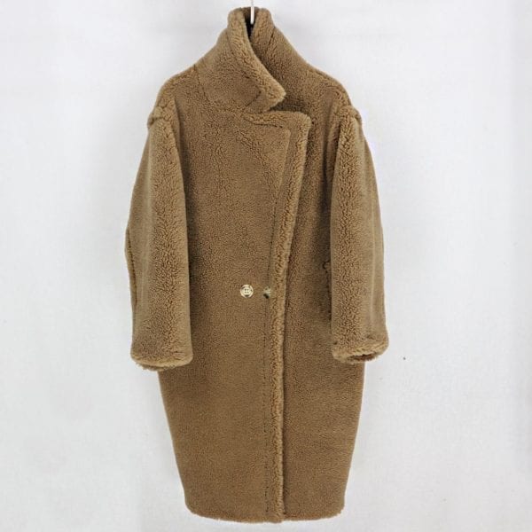 Real Fur Long Coat Winter Jacket Women 100 Wool Content Woven Fabric Thick Warm Loose Outerwear 2
