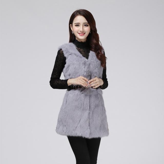 Real natural genuine rabbit fur coat women fashion rabbit fur vest gilet ladies jacket outwear overcoat 1