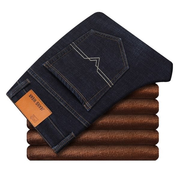 Winter Thermal Warm Flannel Stretch Jeans Mens Winter Quality Famous Brand Fleece Pants Men Straight Flocking 1