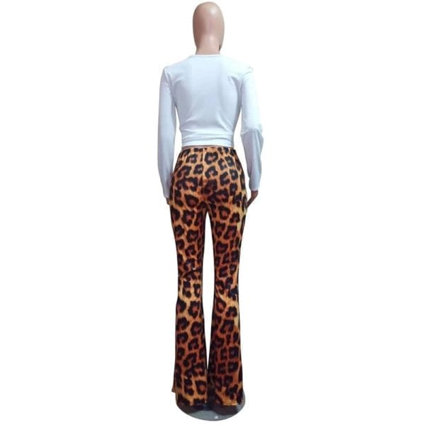 Woman Leopard Print 2 Pieces Sets Outfits Sexy Long Sleeve Top and Flare Pants Set Evening 5