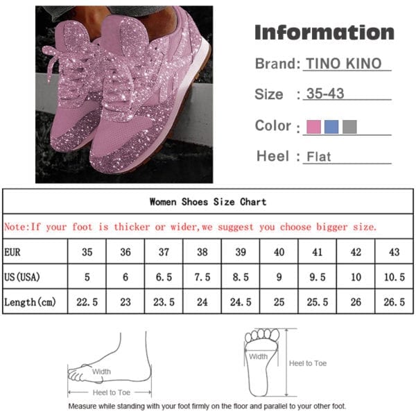 Women Bling Sneakers 2019 Autumn New Casual Flat Ladies Vulcanized Shoes Lace Up Outdoor Sport Running 5