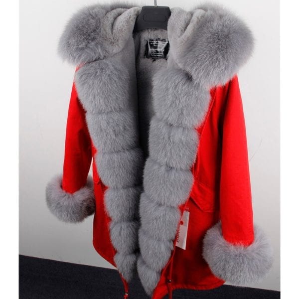 maomaokong 2018 natural real fox fur collar coat women winter jacket outwear parkas 1