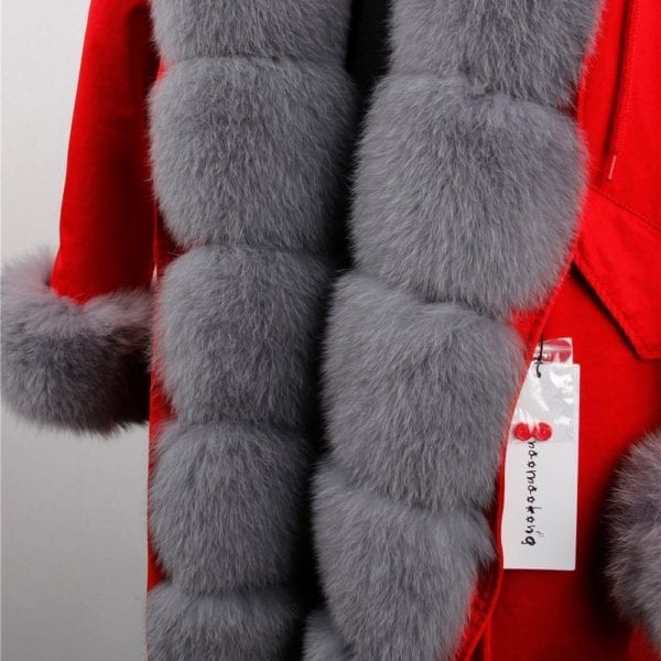 maomaokong 2018 natural real fox fur collar coat women winter jacket outwear parkas 2