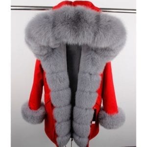 maomaokong 2018 natural real fox fur collar coat women winter jacket outwear parkas