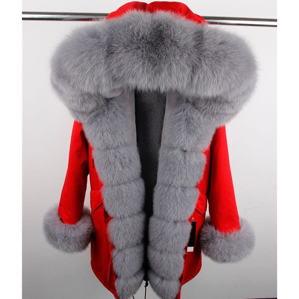 maomaokong 2018 natural real fox fur collar coat women winter jacket outwear parkas