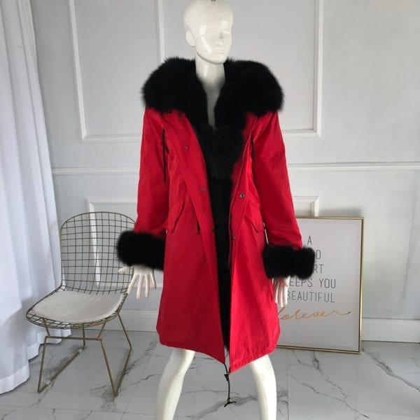real natural fox fur coat jacket parka with big large fox fur collar and fox fur 10