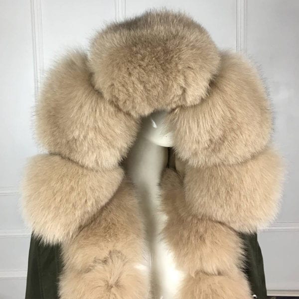 real natural fox fur coat jacket parka with big large fox fur collar and fox fur 11
