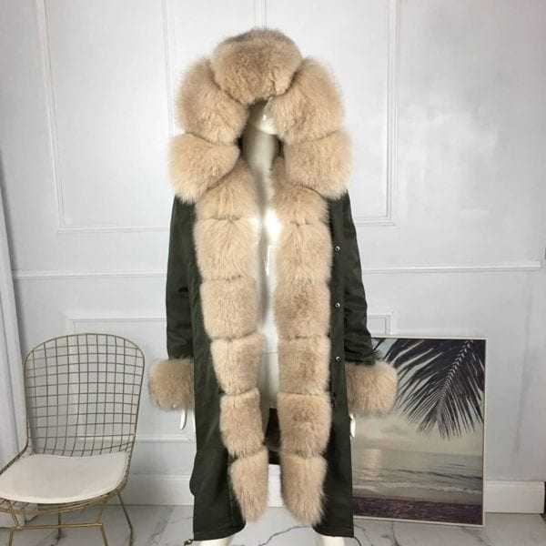 real natural fox fur coat jacket parka with big large fox fur collar and fox fur 7
