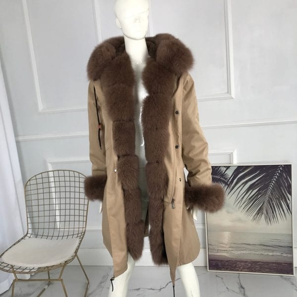real natural fox fur coat jacket parka with big large fox fur collar and fox fur 8