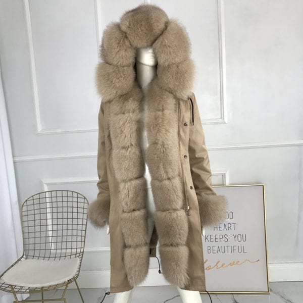 real natural fox fur coat jacket parka with big large fox fur collar and fox fur 9