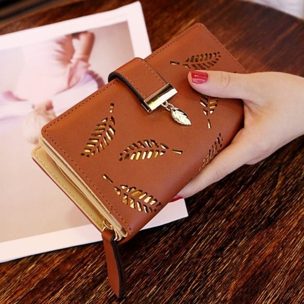 2019 Women Wallet Purse Female Long Wallet Gold Hollow Leaves Pouch Handbag For Women Coin Purse 5
