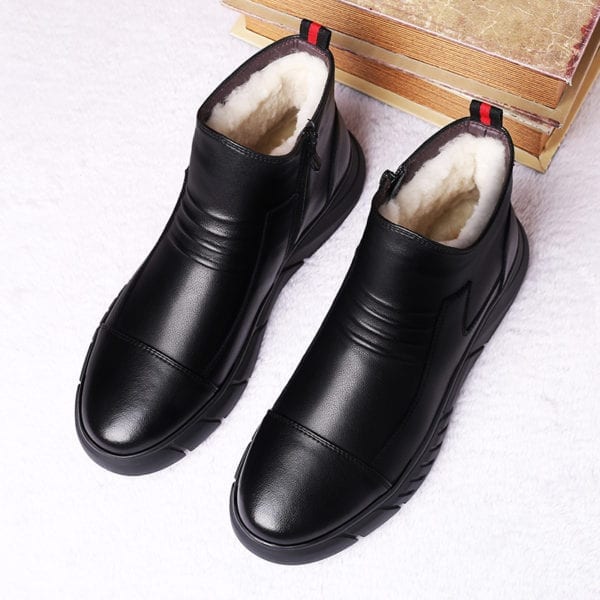 British Style Men s Sheep Fur Martin Boots High Top Leather Shoes Side Zip Design Loafer 4