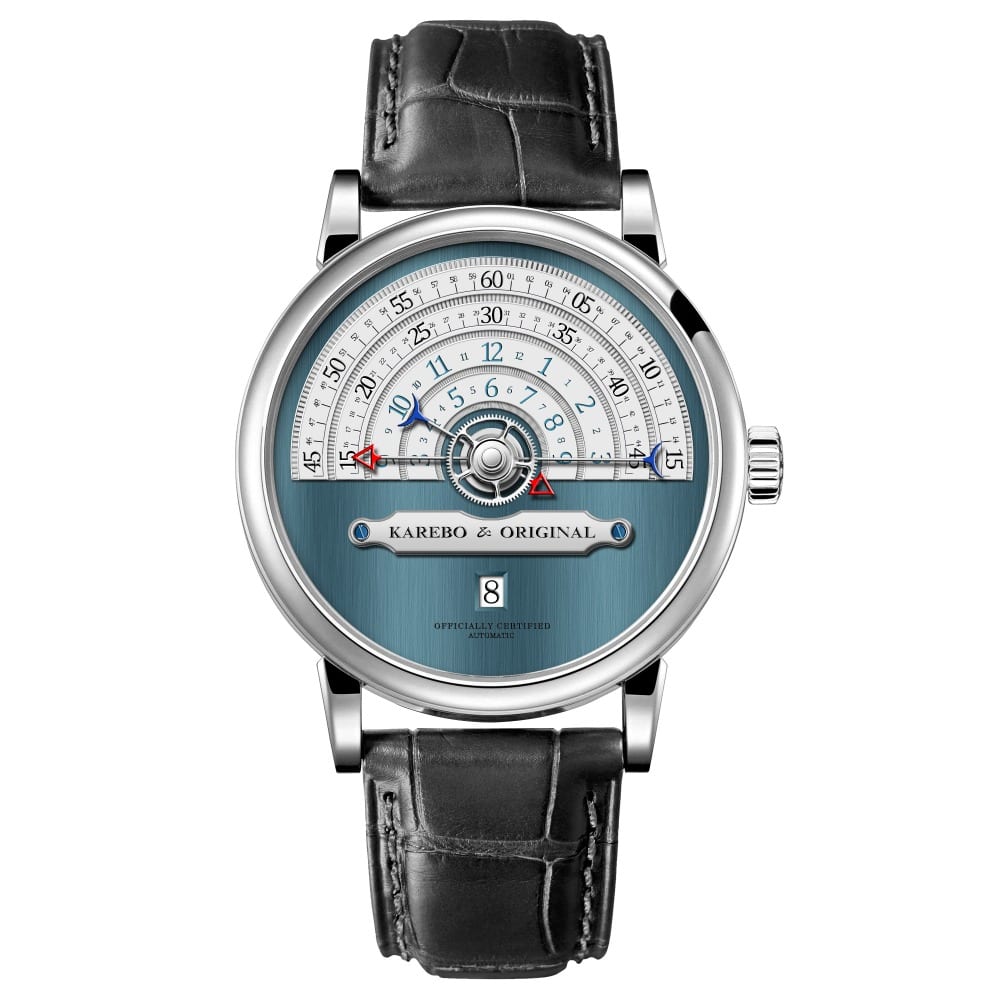 KAREBO Men Ultrathin Semi Circle Time Scale Mechanical Wristwatch With ETA2824 Automtatic Self Wind Movement Watch