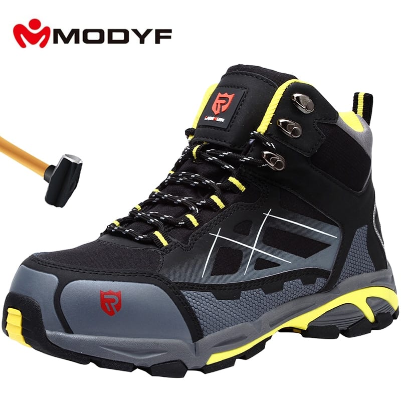 MODYF Mens Steel Toe Work Safety Shoes Lightweight Breathable Anti smashing Anti puncture Anti static Protective