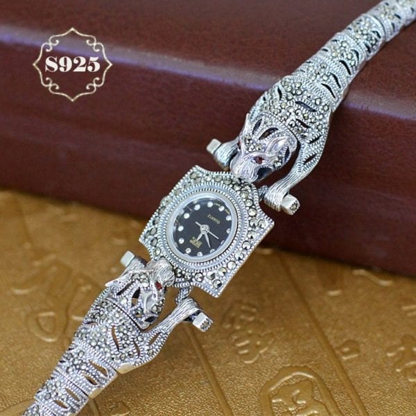 New Arrival Limited Cheetah Watch Classic Fine Jewelry S925 Silver Pure Thai Silver Leopard Rhinestone Bracele 2