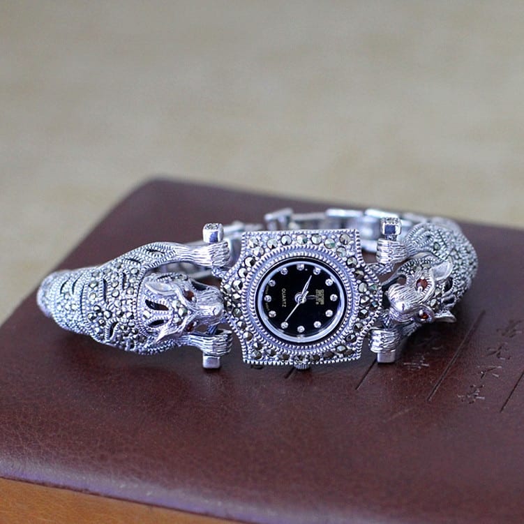 New Arrival Limited Cheetah Watch Classic Fine Jewelry S925 Silver Pure Thai Silver Leopard Rhinestone Bracele