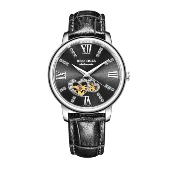 Reef Tiger RGA1580 Austria Crystal Hollow Out Dial Women Lady Automatic Meachanical Wrist Watch With Leather 2