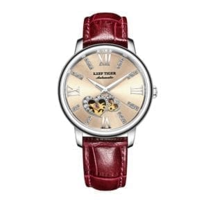 Reef Tiger RGA1580 Austria Crystal Hollow Out Dial Women Lady Automatic Meachanical Wrist Watch With Leather
