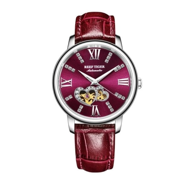 Reef Tiger RGA1580 Austria Crystal Hollow Out Dial Women Lady Automatic Meachanical Wrist Watch With Leather 5