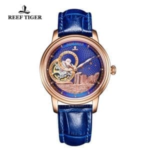 Reef Tiger RT Blue Tourbillon Automatic Watch Luxury Fashion Watch for Women Men Unisex Watches 2019