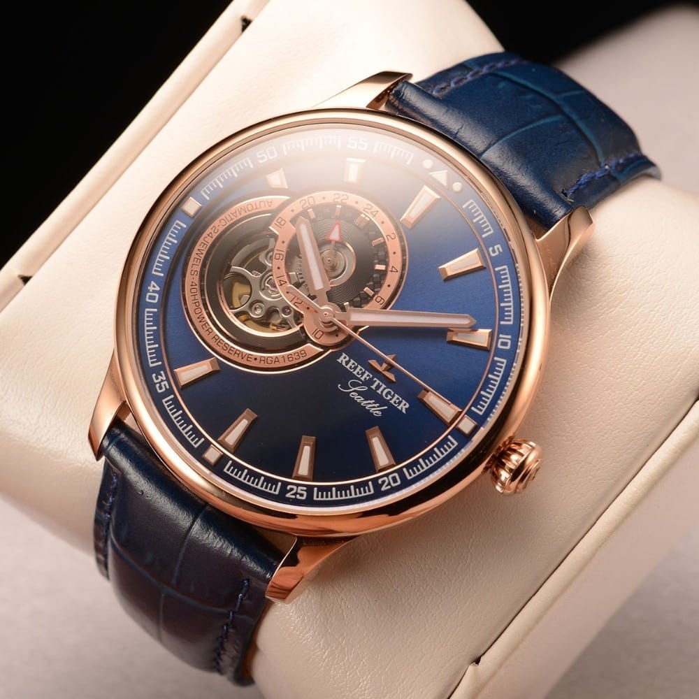 Reef Tiger RT Dress Men Watch Blue Tourbillon Watches Top Brand Luxury Automatic Mechanical Watch Relogio