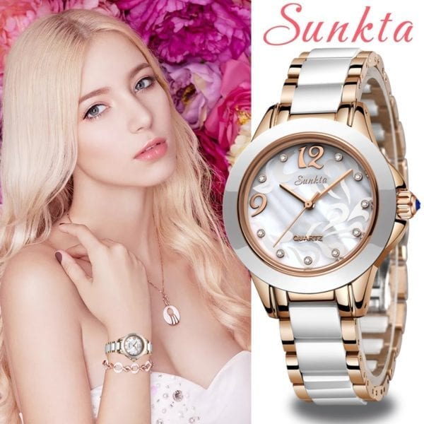 Relogio Feminino SUNKTA Fashion Women Watches Ladies Bracelet Watch Casual Ceramics Quartz Wristwatches Clock waterproof watch 1