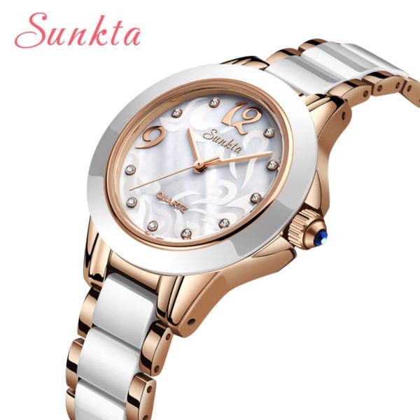 Relogio Feminino SUNKTA Fashion Women Watches Ladies Bracelet Watch Casual Ceramics Quartz Wristwatches Clock waterproof watch