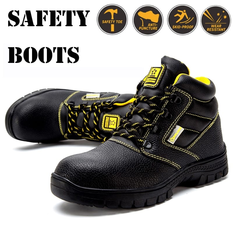 Shoes men work boots winter warm outdoor steel toe cap anti smashing anti piercing outdoor lace 6